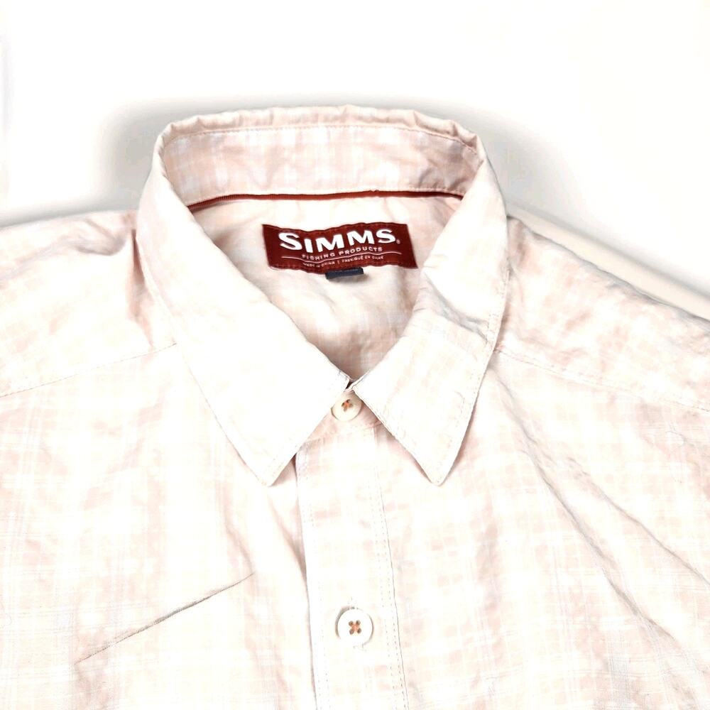 Simms Shirt Mens M Salmon Pink Fishing Short Sleeve Nylon Blend Light Pocket